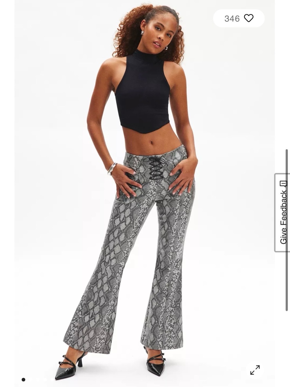Low- Rise Snake Print Flare Pleather Pants - Gray